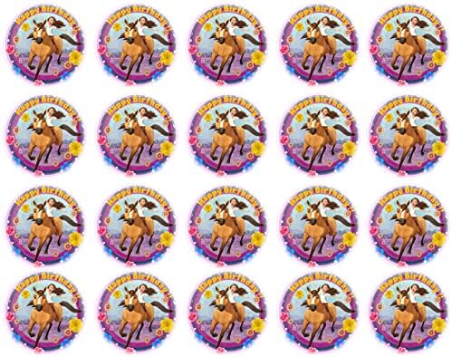 Riding free spirit edible cake topper image Horses- Birthday Icing Topper Icing sheets/Edible decoration INCLUDES: 8" round cake topper + 15 cupcake topper 2" each PRECUT