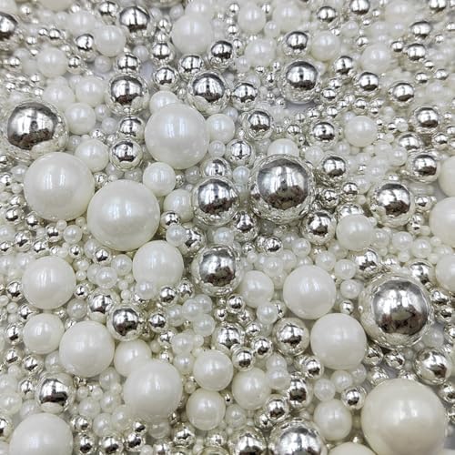 Edible White Silver Sugar Pearls Candy Sprinkles 120G/ 4.23Ounce Baking Cake Sprinkles Cupcake and Cake Topper Cookie Decorations Wedding Party Valentines Halloween Christmas Supplies