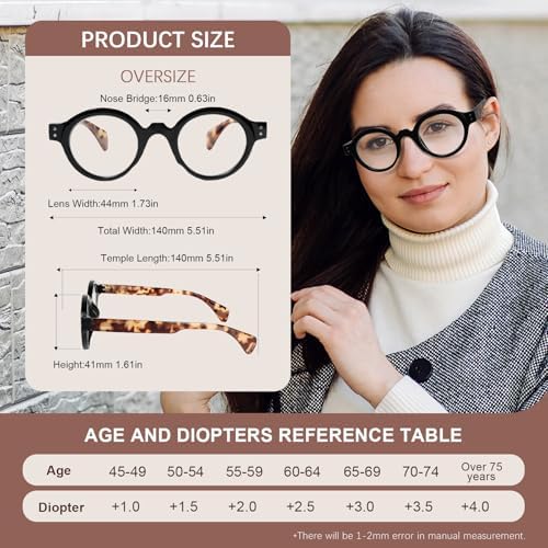 KoKoBin Reading Glasses Roud for Women Oversized Blue Light Blocking with Spring Hinge 3 Pack Fashion Design