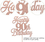 Rsstarxi 1 Pack Happy 90th Birthday Cake Topper Glitter 90 & Fabulous Cheers to 90 Years Old Birthday Cake Pick for Celebrating 90th Birthday Anniversary Party Cake Decorations Supplies Rose Gold
