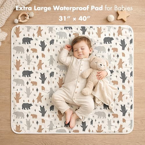 Baby Waterproof Bed Pad Washable Mattress Pad Reusable Underpads Bed Wetting Incontinence Cover for Baby Toddler Children and Adults-White Star