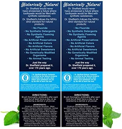 Dr. Sheffield’s Certified Natural Toothpaste (Peppermint) - Great Tasting, Fluoride Free Toothpaste/Freshen Your Breath, Whiten Your Teeth, Reduce Plaque (2-Pack)
