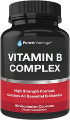 Vitamin B Complex Vitamins B12, B1, B2, B3, B5, B6, B7, B9, Folic Acid - Super B Complex Vitamins for Women, Men, Adults - 90 Vegetarian Capsules