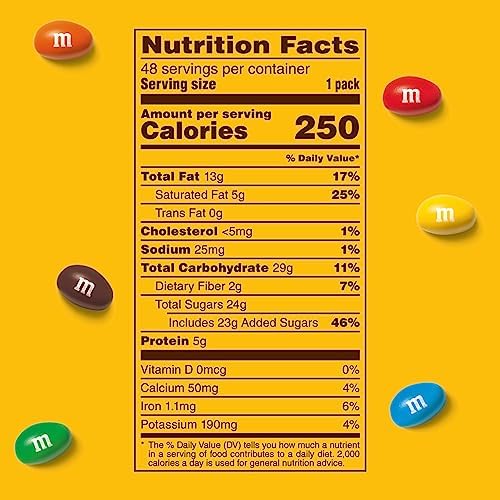 M&M'S Peanut Chocolate Candy, Individually Wrapped Full Size 1.74 oz Bag, Pack of 48 Bulk Candy Chocolate for Parties, Baking and Sharing