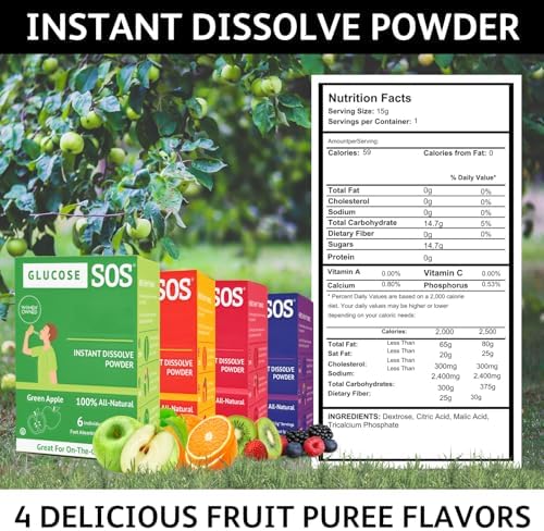 Glucose SOS Powder Packets with Natural Dextrose, Fast-Absorption That Instantly Dissolves in Your Mouth with No Water Needed, Green Apple 6 Servings