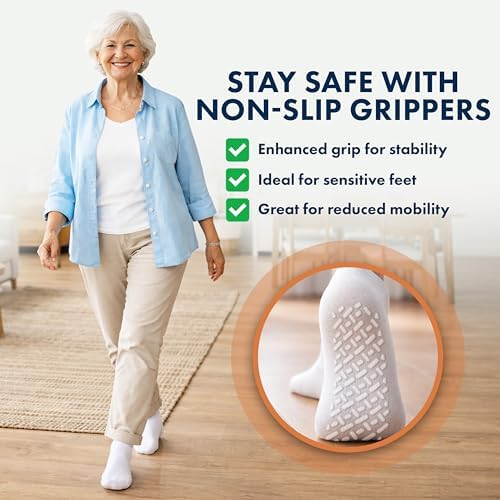 Debra Weitzner 6Pk Non-Binding Loose Fit Sock - Non-Slip Diabetic Socks for Men and Women - Crew, Ankle