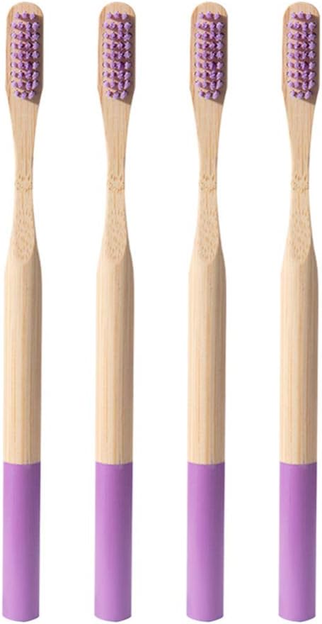 Bamboo Charcoal Toothbrush Soft Bristles Manual Toothbrush for Adults 4Pcs (Purple)