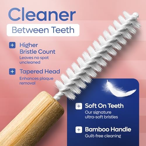 SmartLifeco Bamboo Interdental Brushes (10 Count) - Eco-Friendly Reusable Dental Picks, Flexible Soft Bristles, Superior Gum & Teeth Cleaning, Toothpicks for Braces, PikStik - Tight Gaps