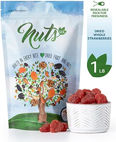 NUTS U.S. - Dried Whole Strawberries, Sweet, Dehydrated, NON-GMO Fruit Snacks In Resealable Bag!!! (1 LB)