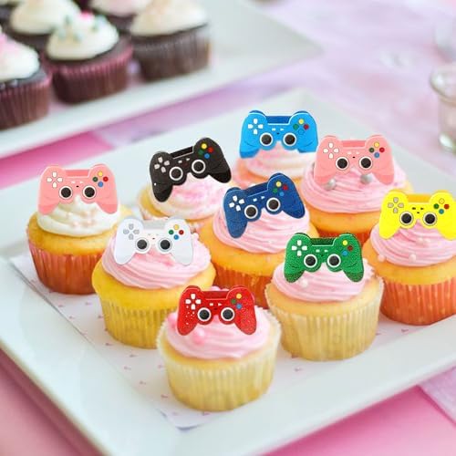 Edible 40PCS Video Game Controllers Cupcake Toppers Wafer Paper Assembled Game On Controllers Cake for Drink Topper Childrens Game Decoration Themed Baby Shower Birthday Party Cake Decoration