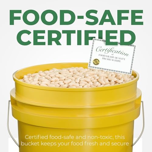 5-Gallon Yellow Bucket Pail Container with Lid | Metal Handles with Plastic Grip for Easy Carrying | Multi-Use | Easy Stack and Store | Heavy-Duty Extra Durable | Food Grade | BPA Free - 1 Pack