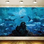 7x5FT Shark Under The Sea World Photo Backdrop Aquarium Reef Photography Background Banner Polyester Fabric Studio Props Booth Video Shooting Decorations Supplies