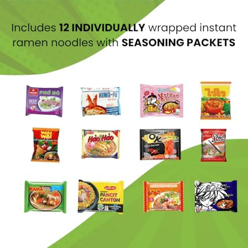 Mystery Asian Ramen Noodles Variety Pack of 12 Instant Noodle with Chopsticks