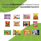 Mystery Asian Ramen Noodles Variety Pack of 12 Instant Noodle with Chopsticks