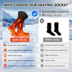 Heated Socks for Women - 5V5000mAh Rechargeable Electric Heated Socks with 4 Heating Levels/Heat Up to 9 Hours/375°Foot Sole & Instep Heating for Skiing, Camping, Fishing, Hunting
