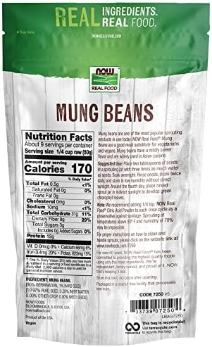 NOW Foods, Mung Beans, For Cooking and Sprouting, Excellent Source of Protein and Fiber, Grown in the USA, 1-Pound (Packaging May Vary)