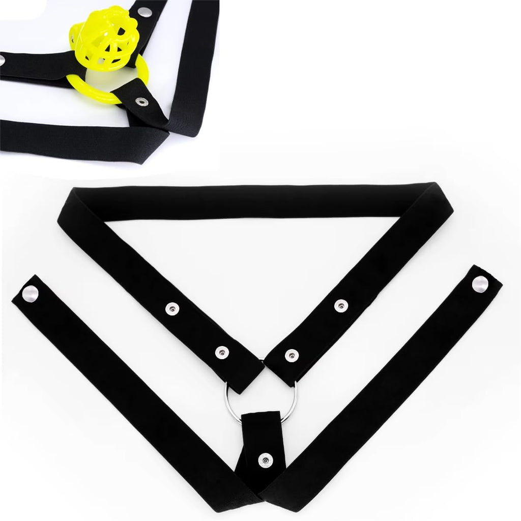 Male Chastity Cage Belt 3 Way Anti-Off Device Elastic Band Adjustable Chastity Lock Attachment Strap for Sissy Male Sex Toy with Metal O Ring BDSM Restraint Strap for Men