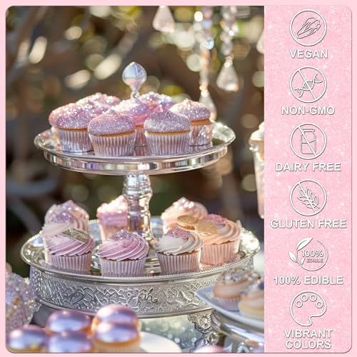 Pink Edible Glitter - 5g Food Grade Cake Decorating Shimmering Glitter, Edible Sprinkle Luster Dust for Drinks, Chocolates, Fondant, Strawberries, Cupcakes, Candy, Easter Cookie - Vegan