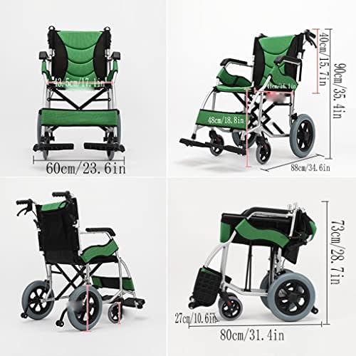 Transport Chair Lightweight Aluminum Alloy Wheelchair with Locking Hand Brakes，Portable Transport Wheelchair，Folding Travel Wheelchair Folding Walker Wheelchair (Color : Green, Size : A)