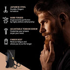 Ontaki Beard & Mustache Scissors for Men - 5.5" Japanese Steel, Black - Precision Sharp Blades, Ergonomic Finger Rest & Adjustable Tension Screw for Perfect Trimming - Beard Scissors for Men