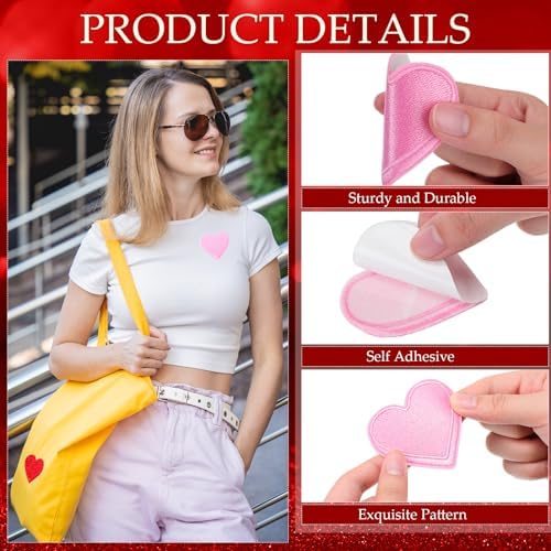 Suncalla 24 Pcs Mother's Day Heart Patches Self Adhesive Heart Patch for Clothing DIY Decorative Accessories for Best Mom Nurse Teacher Clothes Backpack Jacket Hat Bag Clothes Wedding Party Decor