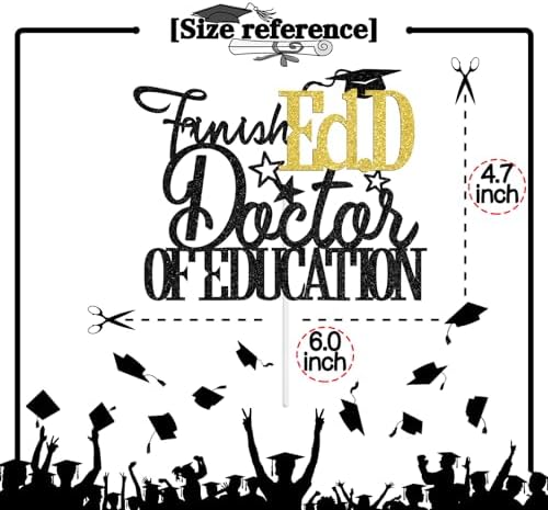 Finally Ed.D Doctor of Education Cake Topper, Congrats Ed.D, PHD/DR Degree Graduation Party Decorations, Black and Gold Glitter