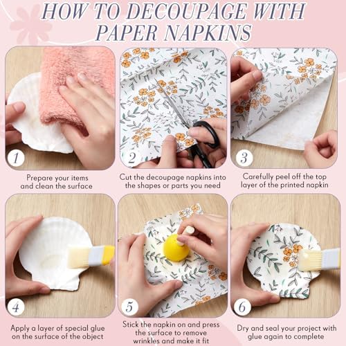 Crtiin 20 Pack Decoupage Napkins Floral Napkins Flower Cocktail Paper Decorative Toilet for Valentine's Day Birthday Party Beautiful Gorgeous, 20 Styles Each 6.5 Inches(Style 11)