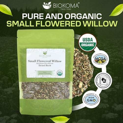 Biokoma Organic Small-Flowered Willow Dried Herb 100g (3.55oz) Epilobium Parviflorum Loose USDA Organic Herbal Tea Urinary Support Prostate Health Resealable Pouch No Additives No Preservatives Kosher