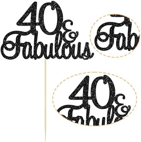 Gyufise 1Pcs 40 & Fabulous Cake Toppers Black 40 and Fabulous Cake Toppers for Happy 40th Birthday Cheers to 40 Party Decorations 40 Anniversary Birthday Cake Decorations Supplies