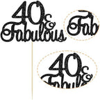 Gyufise 1Pcs 40 & Fabulous Cake Toppers Black 40 and Fabulous Cake Toppers for Happy 40th Birthday Cheers to 40 Party Decorations 40 Anniversary Birthday Cake Decorations Supplies