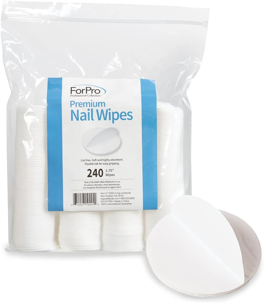 ForPro Professional Collection Premium Nail Wipes, Lint-Free Cotton Wipes for Removing Nail Polish, 1.75", 240-Count