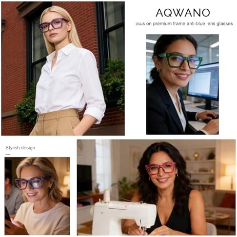 AQWANO Stylish Blue Light Reading Glasses Women, Fashion Oversized Square Designer Readers Computer Eyeglasses