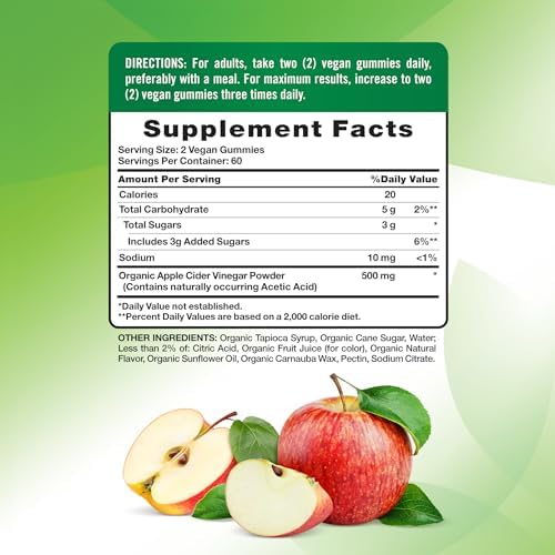 Nature's Truth Organic Apple Cider Vinegar Gummies | 120 Count | Vegan, Gluten Free & Non-GMO Supplement | USDA Organic | Apple Flavor
