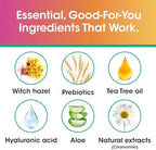vH essentials Feminine Cleansing Wipes 32 ct. pH Balanced, Prebiotics, Tea Tree & Aloe, Soothing Witch Hazel, Odor-Blocking Formula, Vaginal and Perianal Care, Paraben, Alcohol, and Fragrance-Free