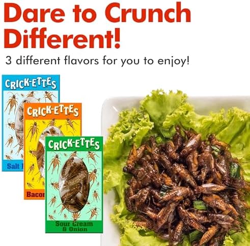 HotLix Crick-ettes Edible Bugs (3-Pack) | Salt n Vinegar, Bacon & Cheese, Sour Cream & Onion | Dried Crickets to Eat | Weird Food for Humans & Pets | Edible Crickets for Parties & Exotic Snacks