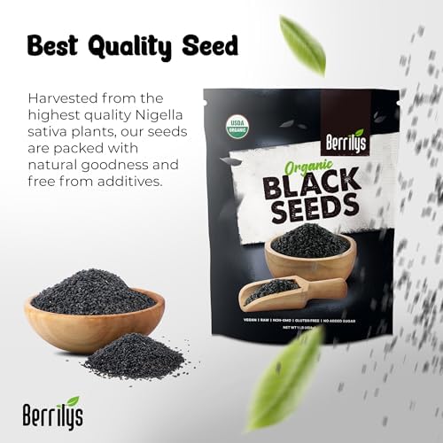 Berrilys Black Seeds - USDA Organic Nigella Sativa, Kalonji & Black Cumin Seeds - Used as Spice and Health Food - Exotic Flavor, Wellness Benefits, Ethical Sourcing, Premium Quality - 2 PACKS (2x16oz)