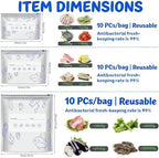 3 Size Reusable Aluminum Foil Food Storage Bags with Zipper Closure, 30 Pack Clear, Stand Up Foil Sealable Bags with Label and Zip Lock for Vegetable Fruit Meat Freezer Safe, Washable