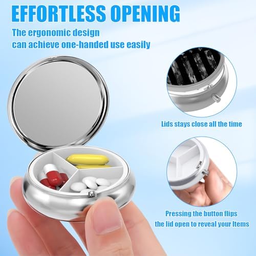 Black Camo American Flag Pill Case, Pill Box 3 Compartments Metal Small Pill Holder with Mirror Mini Travel Pill Container for Purse Pocket Women Men