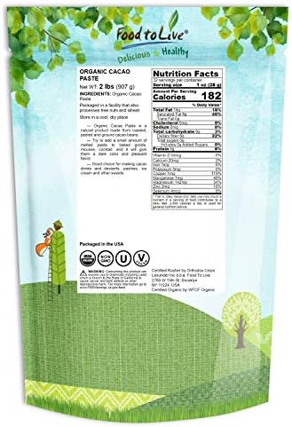 Food to Live Organic Cacao Paste Wafers, 2 Pounds - Non-GMO Cacao Liquor, Wafers and Bars, Pure, Unfiltered, Unrefined, Keto, Vegan, Bulk, Rich in Dietary Fiber, Copper, and Manganese, Sirtfood