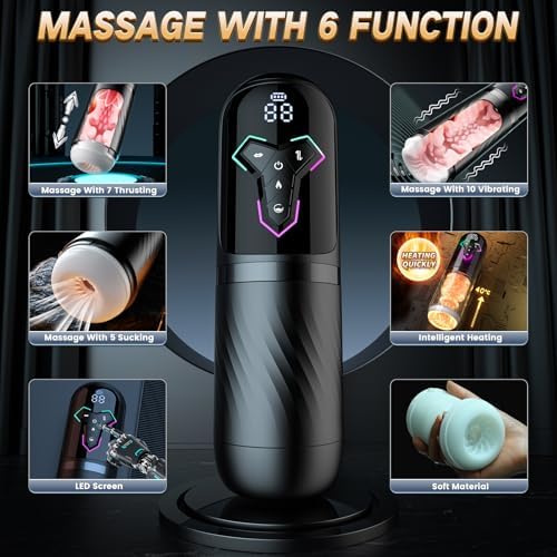 Heating Male Masturbator Penis Pump, Upgrade 5 in 1 Male Sex Toys for Men with 10 Vibrating&Licking 7 Thrusting&5 Sucking Modes, Adult Machines Devices Pocket Pussy AI with APP Sex Furniture - Bedding