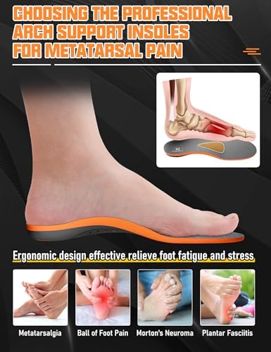 Metatarsalgia Support Insoles with Built-In Metatarsal Pad for Men Women, Shoe Inserts for Morton’s Neuroma, Ball of Foot Pain Relief, Orthotic Arch Support Insoles for Standing All Day-E