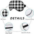 Black and White Plaid Silk Eye Mask Sleep Mask Tartan Checkerboard Squares Pattern Eye Mask with Adjustable Strap Lightweight for Women Work Travel