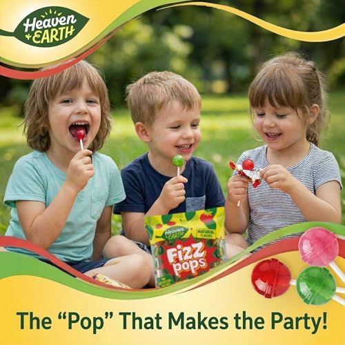 Heaven & Earth Berry, Apple, & Strawberry Fizz Pops (2 Pack - Approx. 76 Count) | All Natural Candy | Kosher | No Artificial Colors | Fun Fizzy Center | Bulk Pack for Parties & Goodie Bags