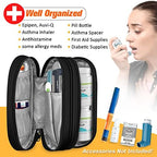 SITHON Double-Layer Epipen Carrying Case, Travel Medication Organizer Bag Emergency Medical Pouch Holds 2 EpiPens, Asthma Inhaler, Anti-Histamine, Auvi-Q, Allergy Medicine Essentials (Black)