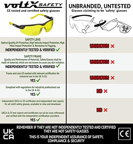 voltX GT ADJUSTABLE Bifocal Reading Safety Glasses (YELLOW Lens +2.5), ANSI Z87.1+ & CE EN166FT, Anti fog coated, UV400 Lens, Tilt & length adjustable earstems, clip on safety cord