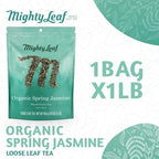 Mighty Leaf Organic Spring Jasmine Green Tea – 1 lb Bulk Loose Leaf Bag – Lightly Caffeinated Premium Whole Leaf Green Tea Naturally Scented with Jasmine Blossoms – Hot or Iced Brewing
