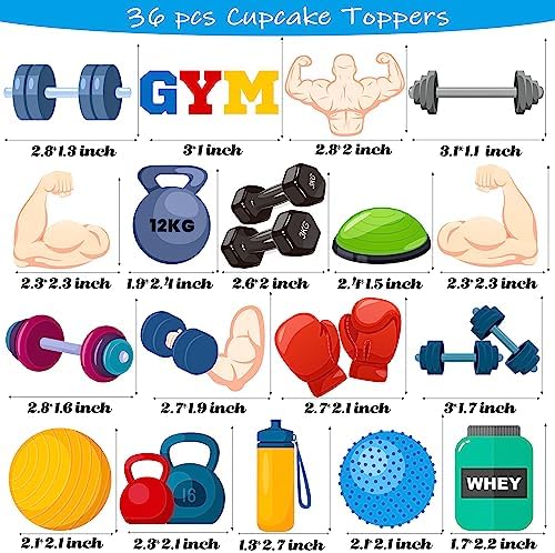 36Pcs Gym Party Cupcake Toppers Gym Workout Cupcake Toppers Sticks Weight Lifting Birthday Party Decorations for Cross Fit Fitness Theme Baby Shower Supplies