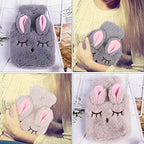 Cute Hot Water Bottle with Cover, Detachable Rabbit Rubber Hot or Cold Water Bottle with Cute Stuffed Animal Cover, Winter Warm Leakproof PVC Hot Water Bag (Grey)