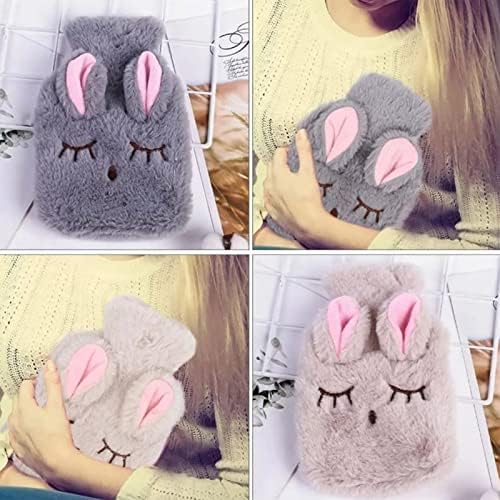 Cute Hot Water Bottle with Cover, Detachable Rabbit Rubber Hot or Cold Water Bottle with Cute Stuffed Animal Cover, Winter Warm Leakproof PVC Hot Water Bag (Grey)