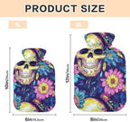 Flower Skull Colorful Travel hot Water Bottle with Soft Cover, 2L Warmer Bag for Hot and Cold Therapies,Hot and Cold Therapies,Bolsa Caliente para Dolores musculares